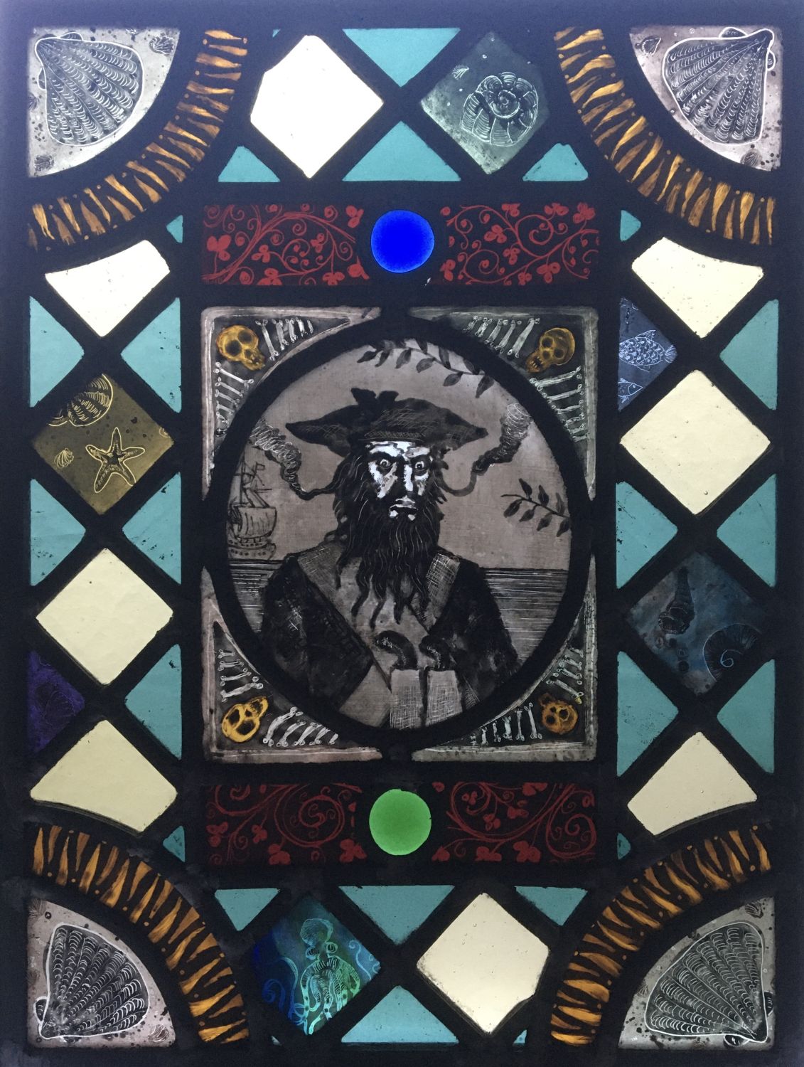 pirate stained glass panel